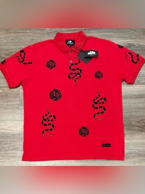 Affliction & Ecko Unltd Style Embroidered Snakes & Rose Luxury Polo MSRP $98 New